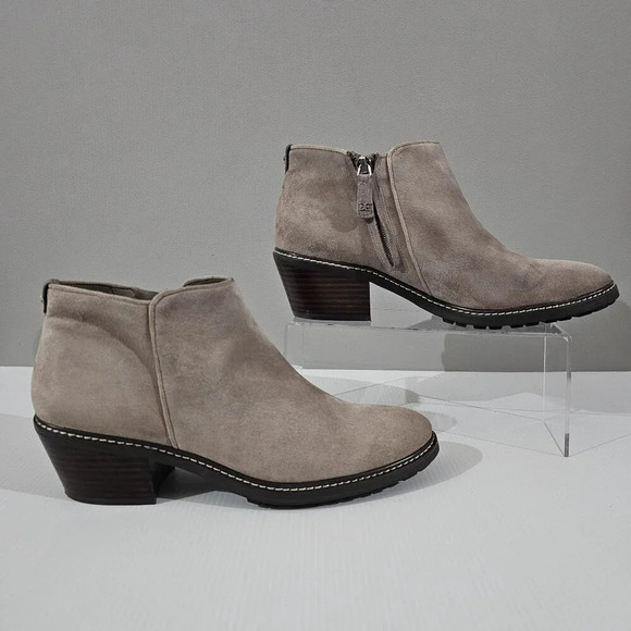 NEW Sam Edelman Pryce Ankle Bootie Women 9.5 Taupe Suede Waterproof Western Fall - Picture 3 of 12